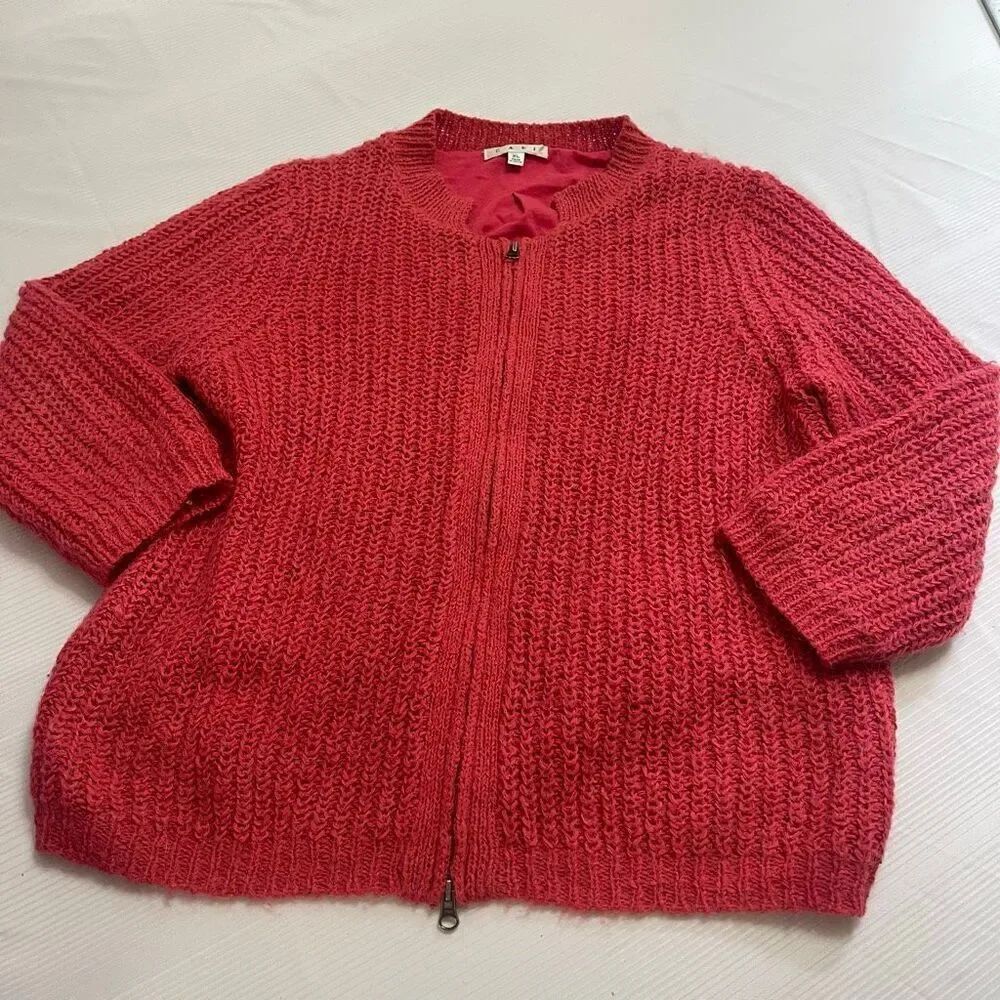 Cabi Pink Salmon Mohair Wool Blend VTG Chunky Full Zip Cardigan Sweater Size XL